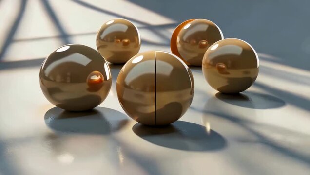 Abstract Golden Spheres Splitting to Reveal a Glowing Energy Core.