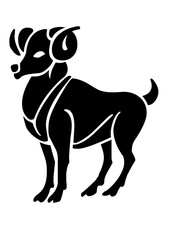 Ram Aries symbol, black isolated silhouette