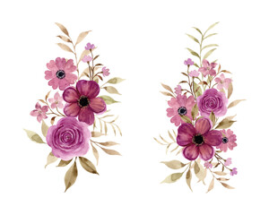 Fototapeta premium Watercolor plum floral bouquet collection