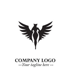 Elegant Black Angel Woman Silhouette Logo Symbol on White Background