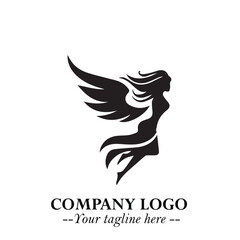 Obraz premium Elegant Black Angel Woman Silhouette Logo Symbol on White Background