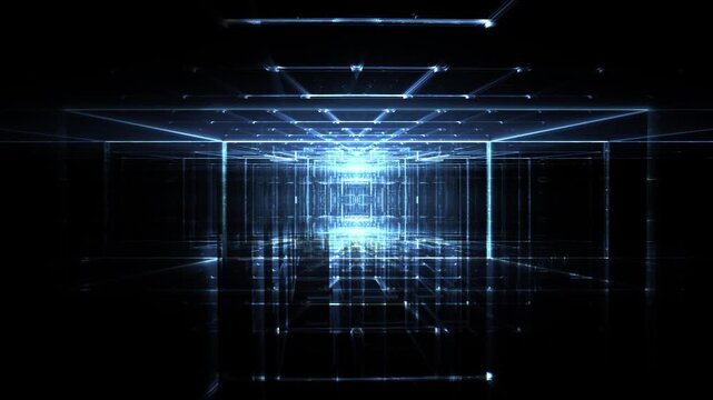 Leuchtende gitterf&ouml;rmige Geometrie f&uuml;r Technologie, Energie, Produktion & Datentransfer &ndash; moderne Architektur, Planung & Sicherheit visualisiert, gr&uuml;n
