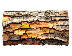 Close-up of richly textured tree bark with vibrant colors and intricate patterns
