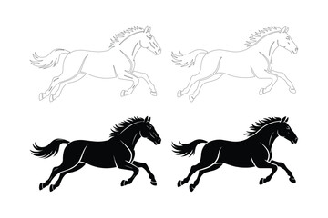 Two black silhouette horses galloping side by side