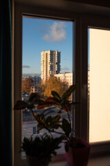 view from the window on a big building in summer
