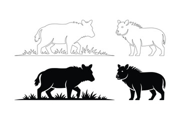 African wildlife silhouettes and line drawings