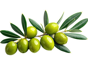 Close-up of olive branch with green olives and lush, dark leaves against a black background
