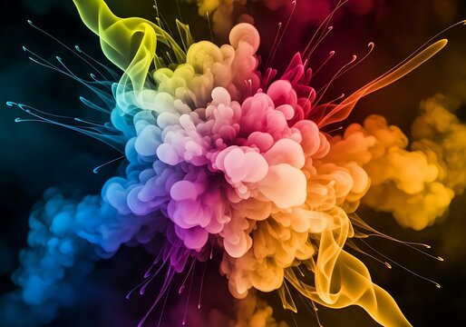 Vibrant fractal burst of multicolored smoke and glowing energy lines