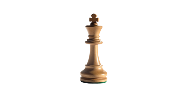 A regal, cream-colored chess piece, the King, isolated against a stark, black background