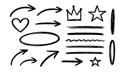 Hand Drawn Arrows, Symbols, and Scribble Lines Set – Doodle Illustration Elements