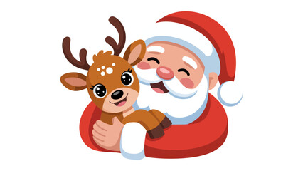 Santa Claus and Deer: A heartwarming depiction of Santa Claus tenderly embracing a cute reindeer, evoking the joy and magic of the festive season.