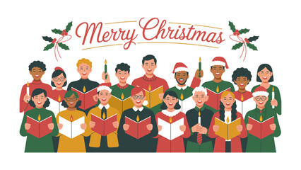 Joyous Christmas Carolers: A harmonious chorus of carolers, representing diverse cultures and ages, unite in a joyful rendition of Christmas carols.