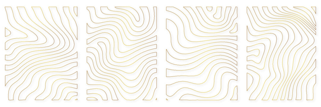 3d rendering, Tree trunk geometric curve, wave contour stroke line template set. zebra stripe pattern set golden abstract silhouette vector animal skin texture. 