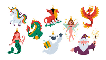 Magical Christmas Ornaments: A collection of fantastical creatures, including a unicorn, dragon, mermaid and wizard, ready to bring festive cheer and enchantment to the holidays.