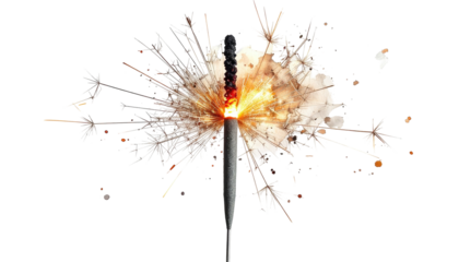 Close-up of a lit sparkler burning brightly against a completely black background
