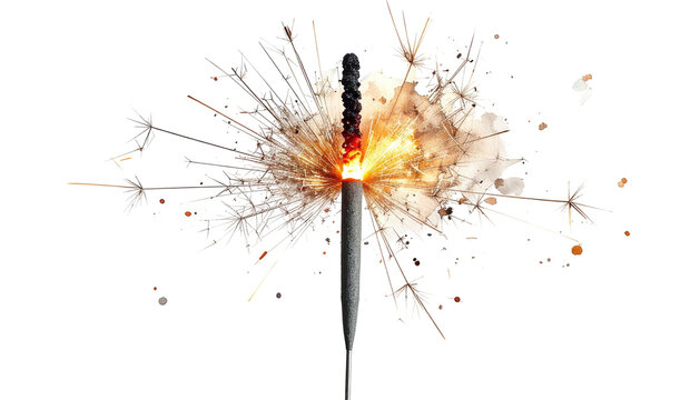 Close-up of a lit sparkler burning brightly against a completely black background - Powered by Adobe