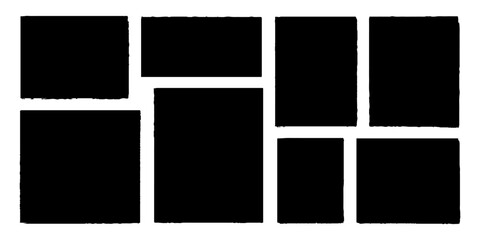 Set of grunge brush with rectangle frame. Text boxes and frames with grungy organic textures. text box frames set with uneven rough jagged edge. Ink pen rectangles squares ovals collection. 