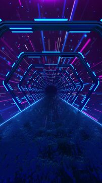 Podium glowing abstract geometric shapes wall Backgrounds. Realistic 3d purple blue hi tech product platform. corporate promotion. science, visual stage frame, platform news studio background