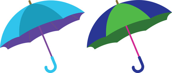 Bright yellow and teal umbrellas isolated on clean background, minimalist flat style illustration showing colorful umbrellas for weather protection and design themes ©  Creative vectors