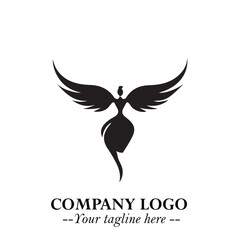 Elegant Black Angel Woman Silhouette Logo Symbol on White Background