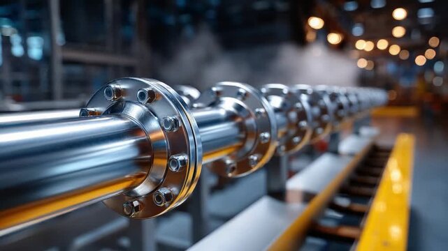 Precision Piping Assembly in Industrial Setting: A detailed image of a line of precision piping components in an industrial setting, showcasing engineering expertise and quality craftsmanship. 