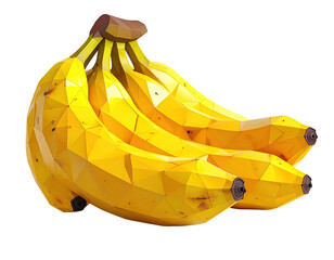 A stylized bunch of yellow bananas with a geometric, low-poly appearance on a black background