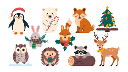 Festive Forest Friends: A charming illustration featuring an array of adorable woodland creatures, each adorned with seasonal accents and elements.
