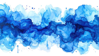 Flowing blue watercolor abstract design with varying shades of azure against a black background