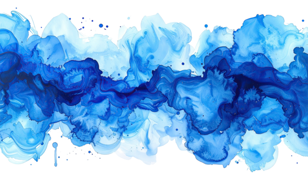 Flowing blue watercolor abstract design with varying shades of azure against a black background - Powered by Adobe