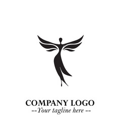 Elegant Black Angel Woman Silhouette Logo Symbol on White Background