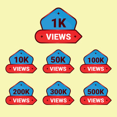 Set of views stickers, labels, and tags for video promotion and retail signs