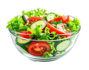 A vibrant, clear glass bowl overflowing with fresh, colorful salad ingredients