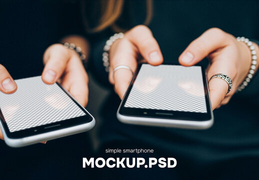2 women holding smartphone mockup