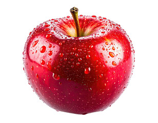 A vibrant, fresh, and juicy red fruit, with water droplets, isolated on a transparent backdrop