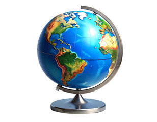 Cassic Blue Earth Globe on Tilted Stand, Isolated on Transparent Background