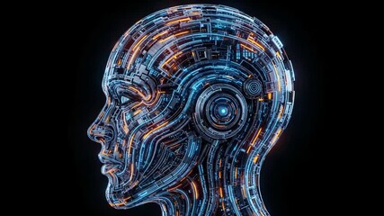 Abstract digital human head composed of circuits and light - Powered by Adobe