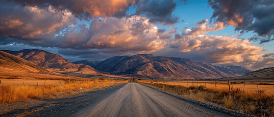 Scenic sunset drive mountain valley landscape photography open road panoramic view nature's beauty