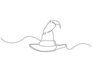 Continuous one line drawing of wizard hat. One line drawing illustration of witch hat. Halloween concept single line. Editable outline