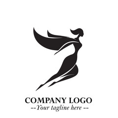 Elegant Black Angel Woman Silhouette Logo Symbol on White Background