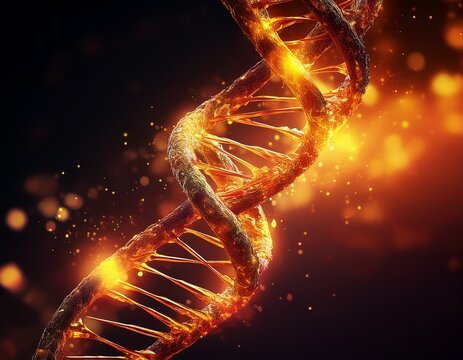 fiery dna helix glowing particles