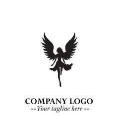 Elegant Black Angel Woman Silhouette Logo Symbol on White Background