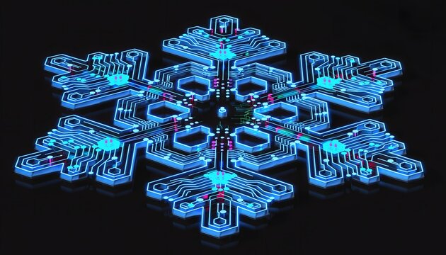 Neon Circuit Snowflake Microchip
