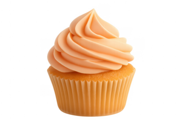 Cupcake with orange frosting and transparent background