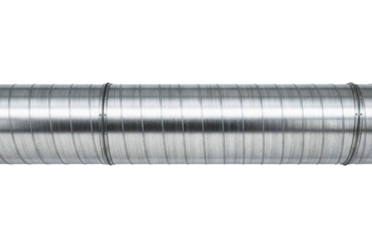 Section of round galvanized steel air duct for ventilation on a transparent background