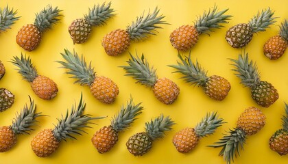 pineapples arranged in a repeating pattern on a bright yellow background