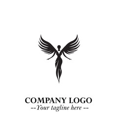 Elegant Black Angel Woman Silhouette Logo Symbol on White Background