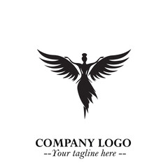 Elegant Black Angel Woman Silhouette Logo Symbol on White Background