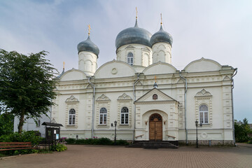The Cathedral of the Intercession of the Virgin of the Zverin Monastery (Pokrovsky Cathedral) on a sunny summer day, Veliky Novgorod, Russia