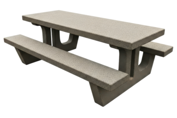 Durable outdoor park table made from aggregate concrete material on a transparent background