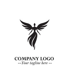Elegant Black Angel Woman Silhouette Logo Symbol on White Background
